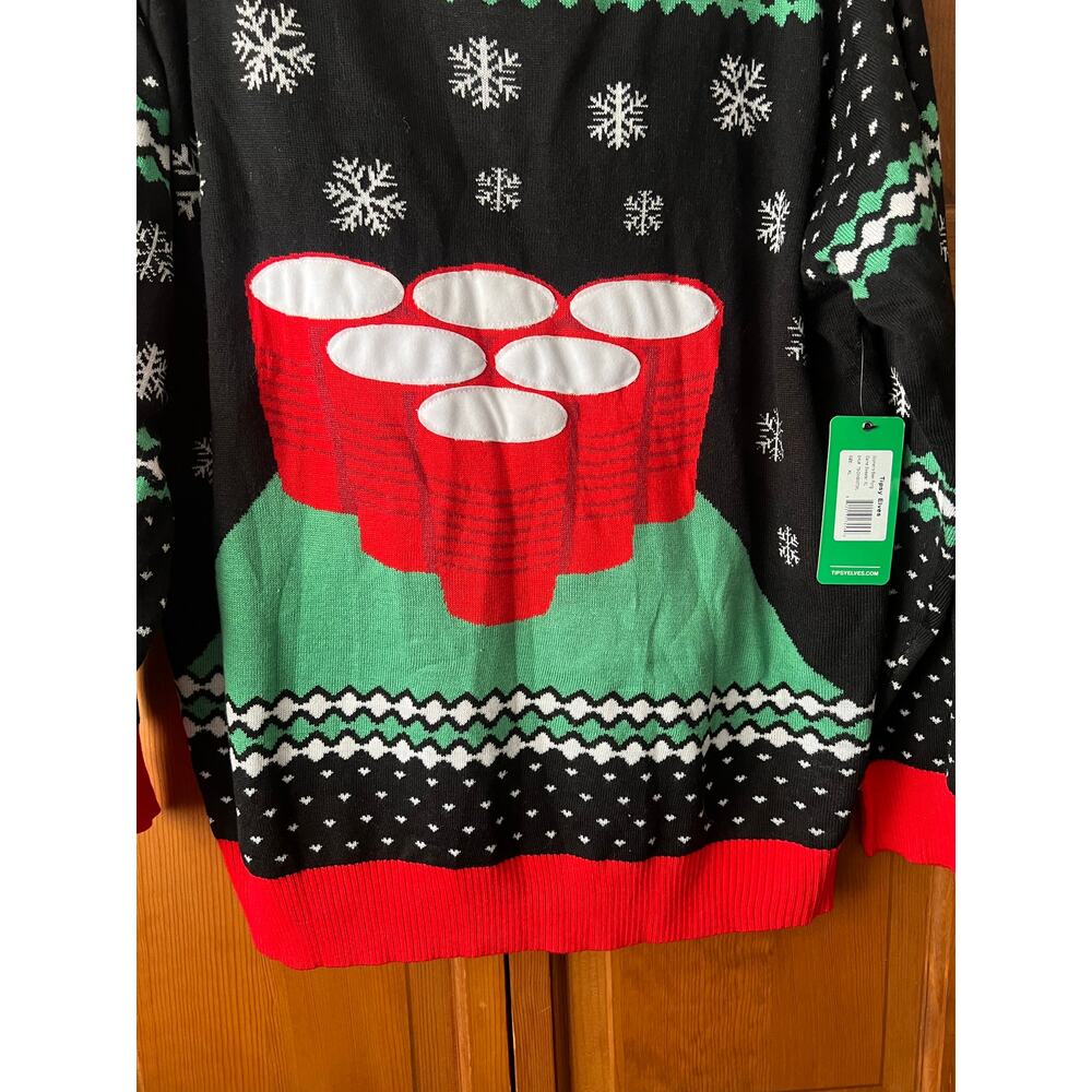 NWT Tipsy Elves Women's Beer Pong Ugly Christmas Sweater Black Red Size XL - Picture 4 of 9